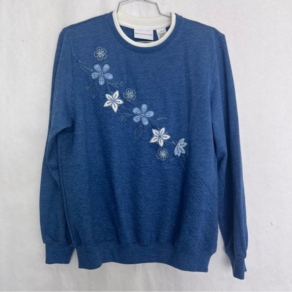 Alfred Dunner vintage grandma sweatshirt collar floral blue size small - Picture 1 of 3